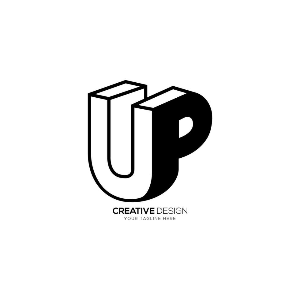 Letter Up 3d style unique shape negative space modern shapes alphabet abstract monogram logo vector