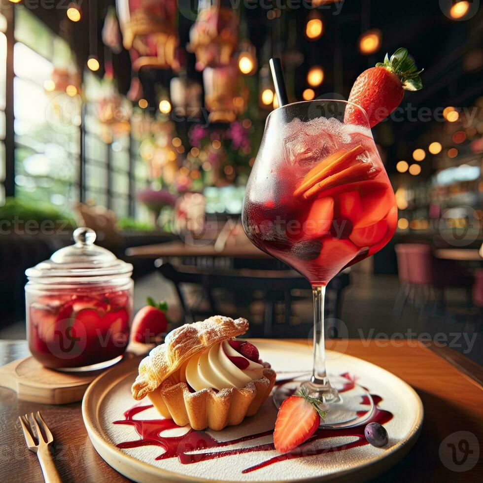AI generated Strawberry cocktail with pie on the table AI Generative photo