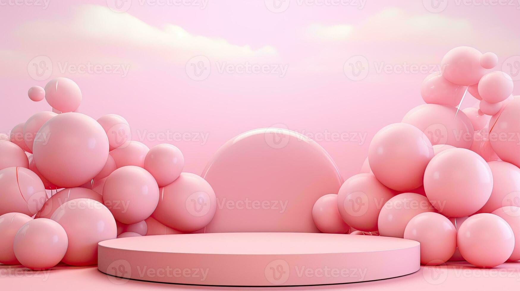 AI generated Portrait pink podium with pink balloon AI Generative photo