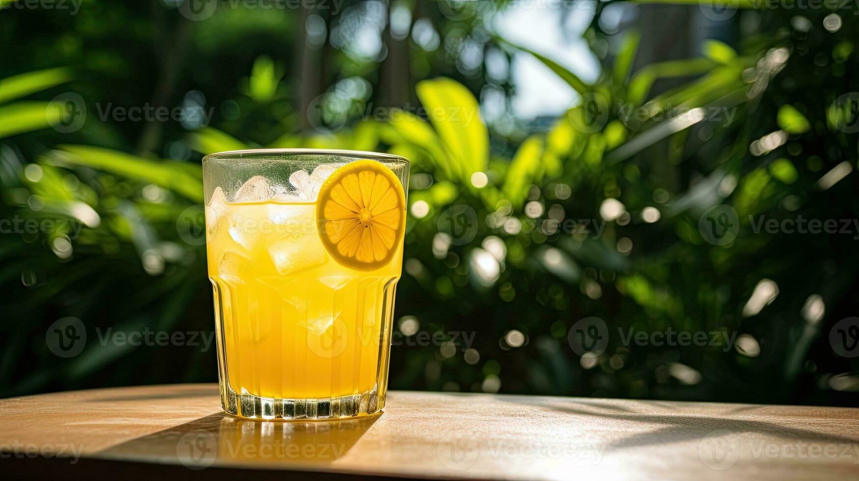 AI generated Fresh lemonade drink on the wooden table AI Generative photo