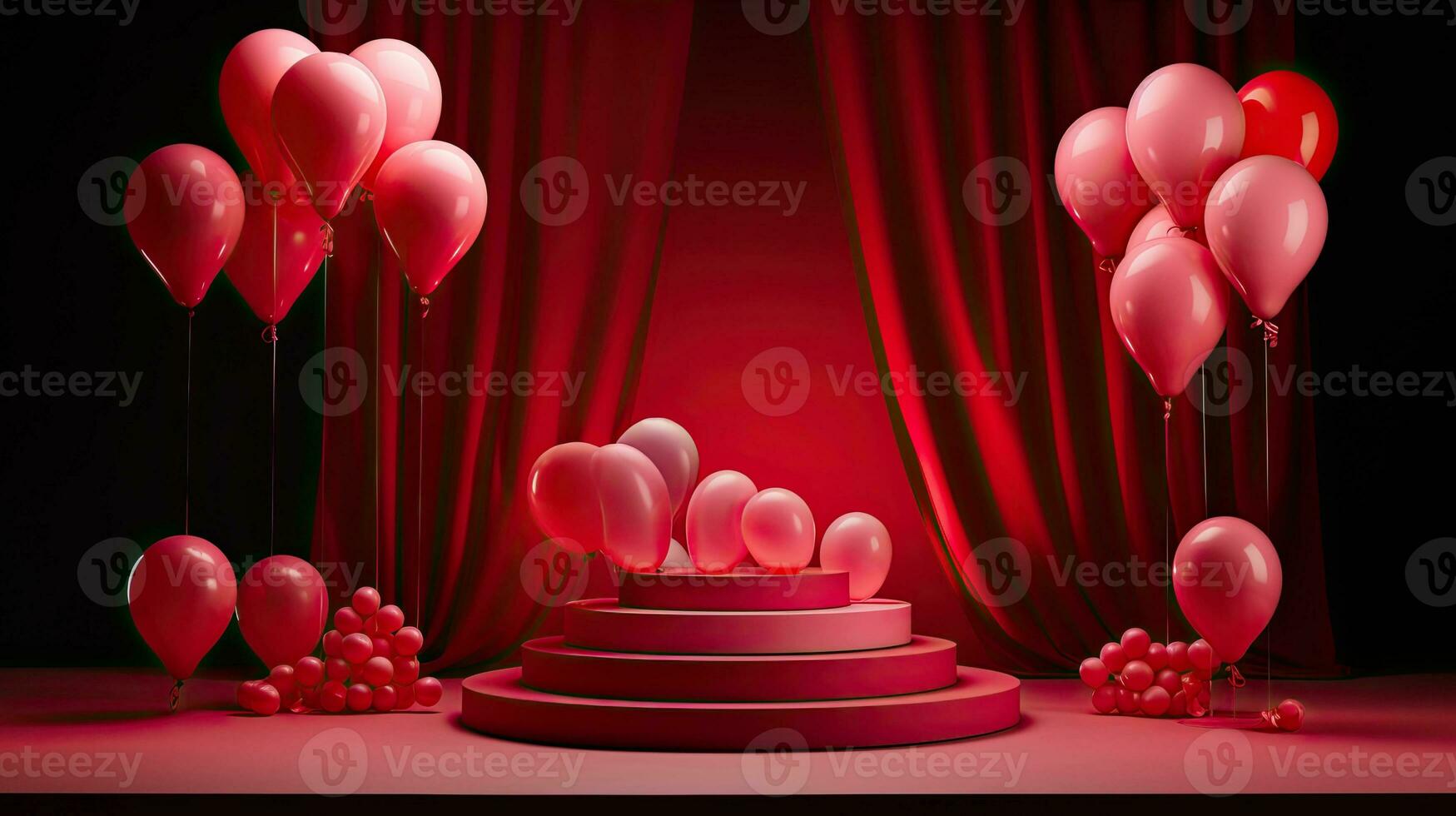 AI generated Portrait red podium with balloon AI Generative photo