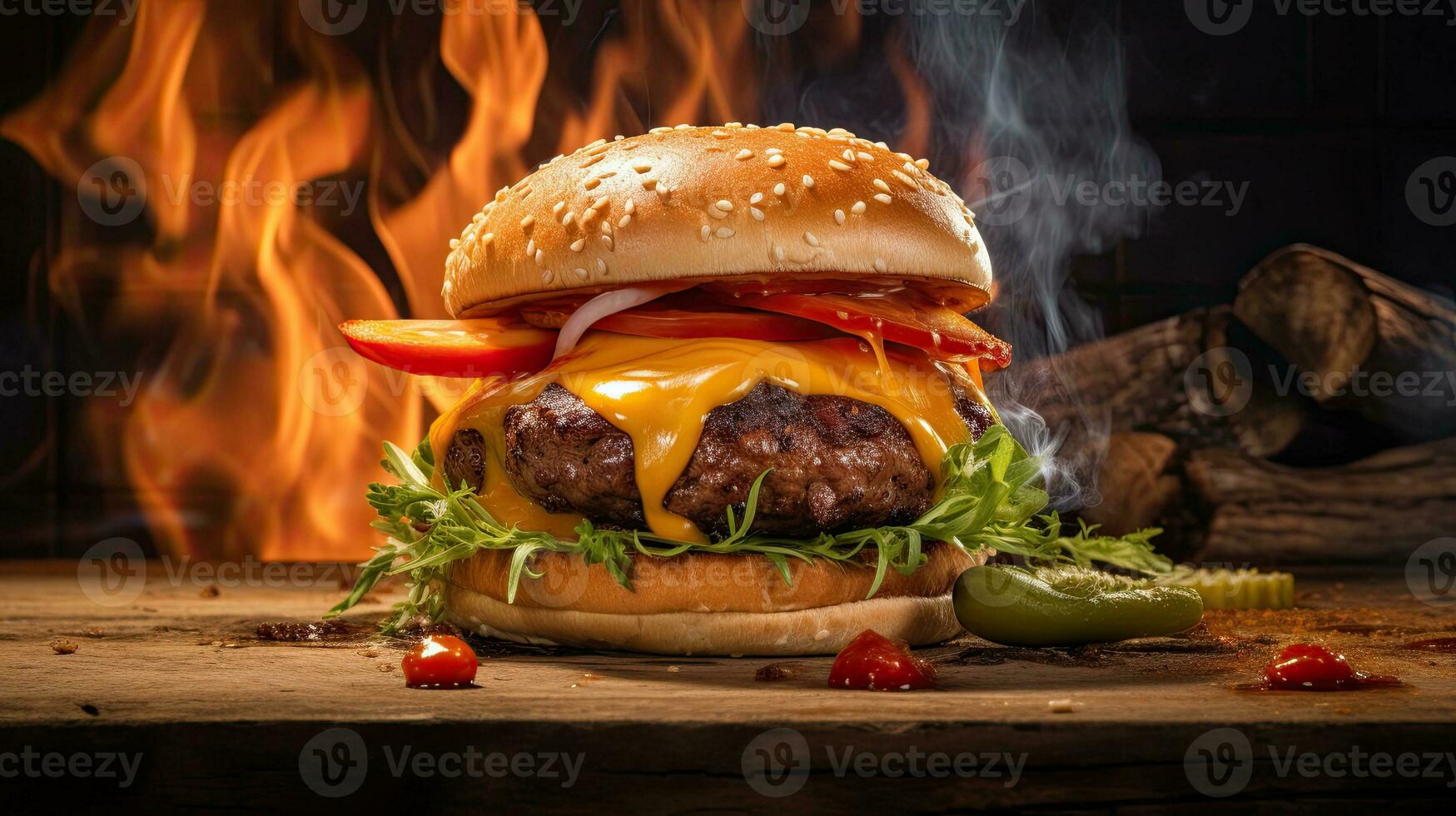 AI generated Delicious beef burger with melted cheese AI Generative photo