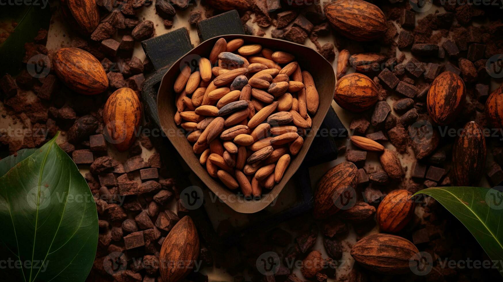 AI generated Portrait cocoa bean on the bowl with light exposure AI Generative photo