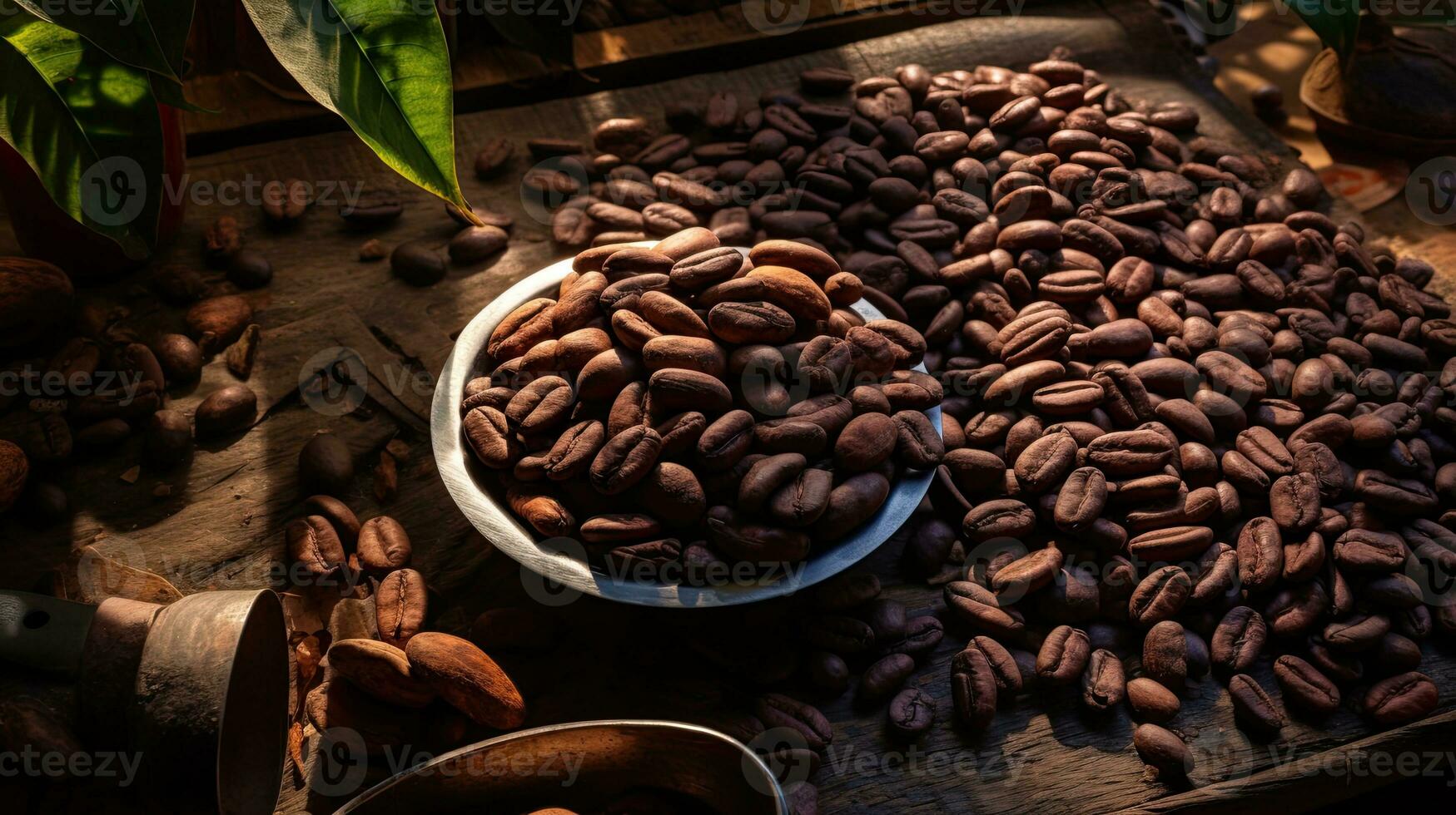 AI generated Portrait cocoa bean on the bowl with light exposure AI Generative photo