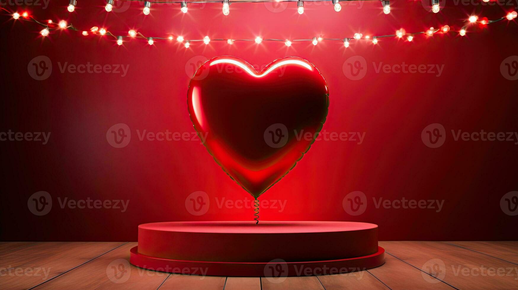 AI generated Red heart balloon on the red podium AI Generative photo