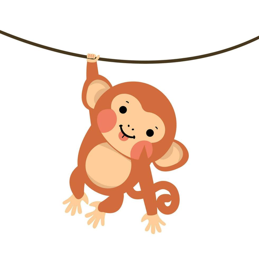 Cute baby monkey hanging on tree vector