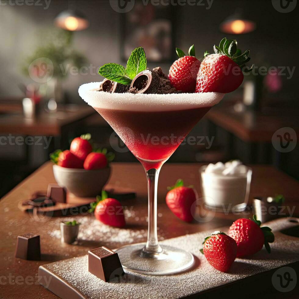 AI generated strawberry cocktail with mint leaves AI Generative photo