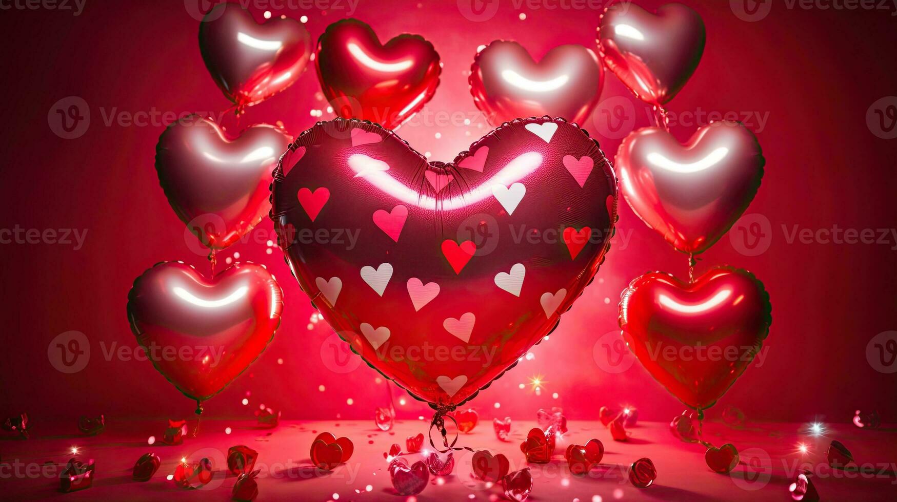 AI generated Luxury red heart balloon on the red background AI Generative photo