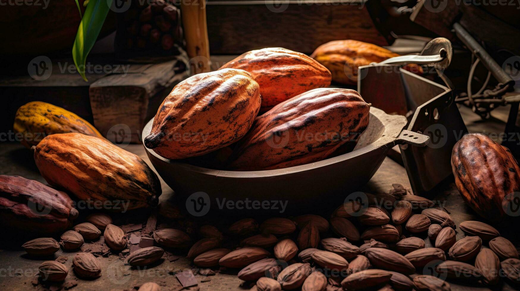 AI generated Portrait cocoa fruit with light exposure AI Generative photo