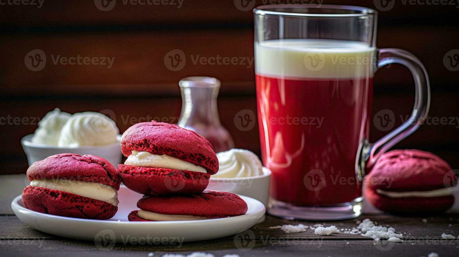 AI generated Delicious smoothie red velvet with cake AI Generative photo