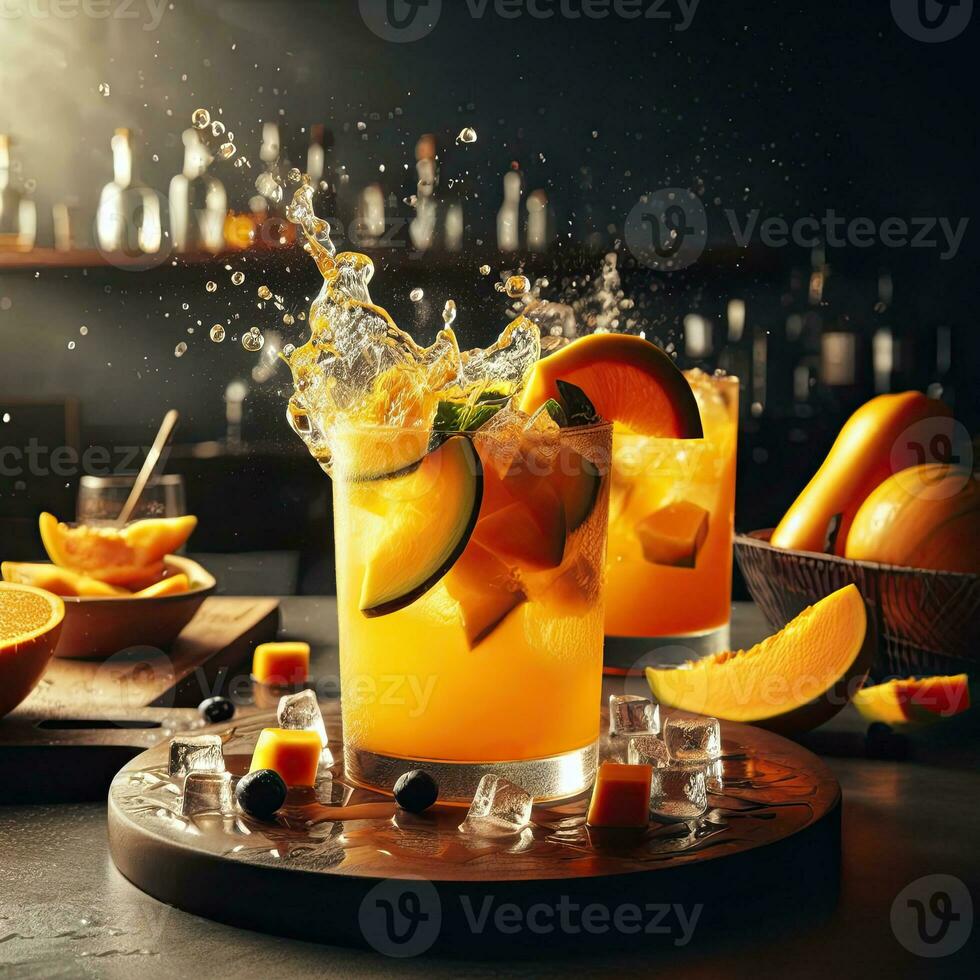AI generated Splash mango juice with light exposure AI Generative photo