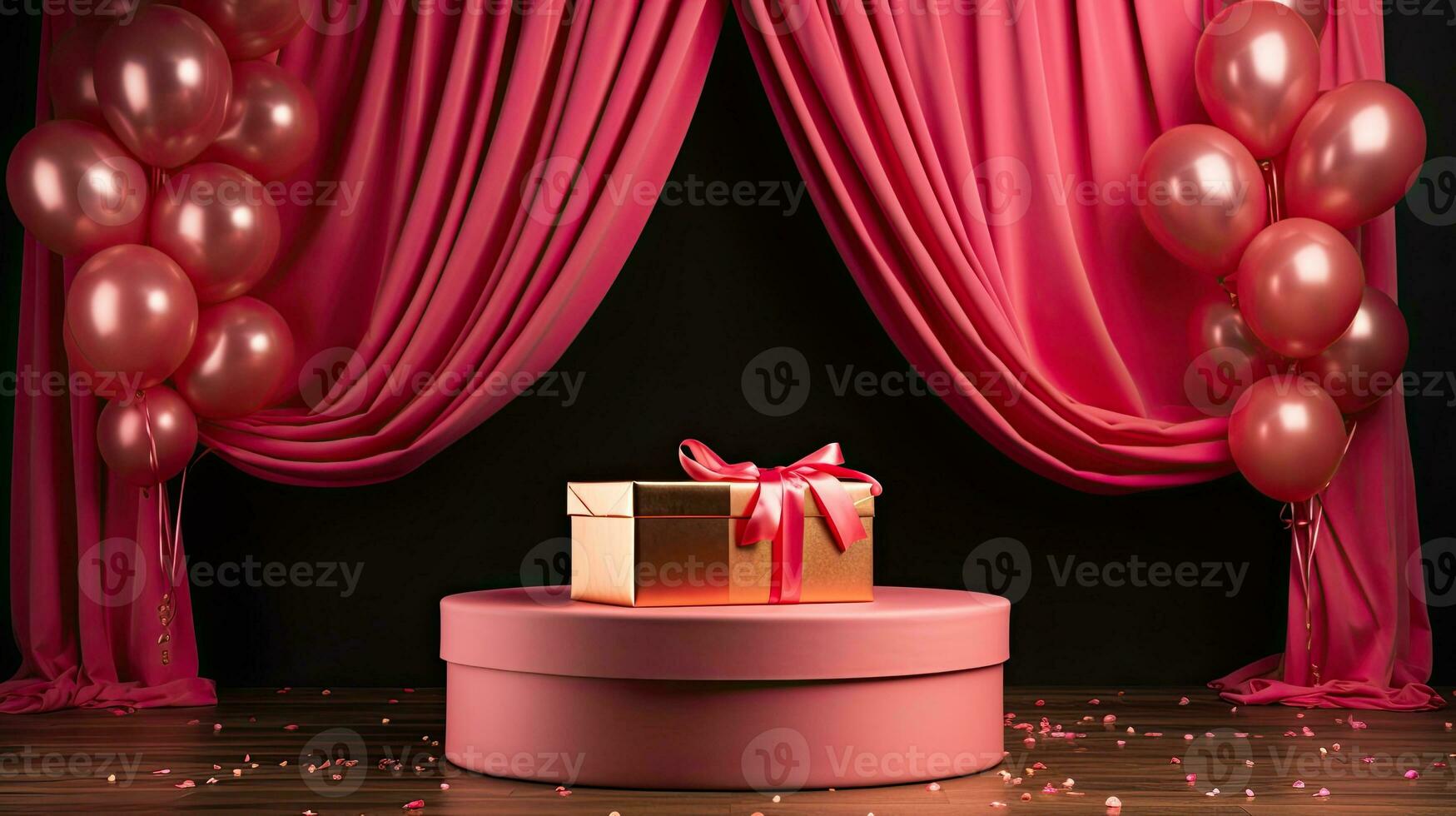 AI generated Pink product podium with balloon on the curtain background AI Generative photo