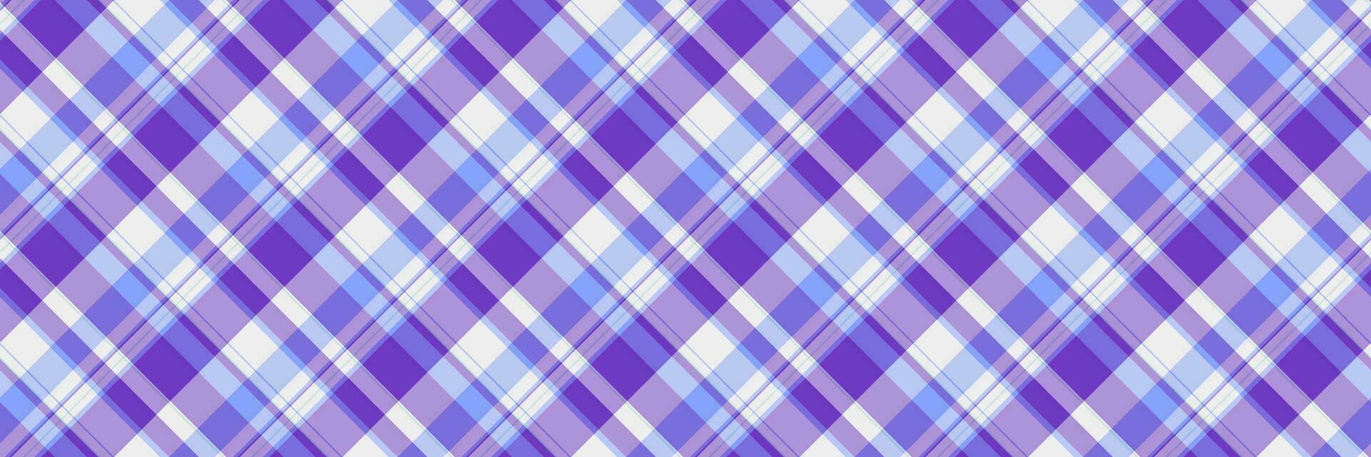 Table cloth plaid check pattern, scrap textile fabric tartan. Wide background seamless vector texture in violet and light colors.