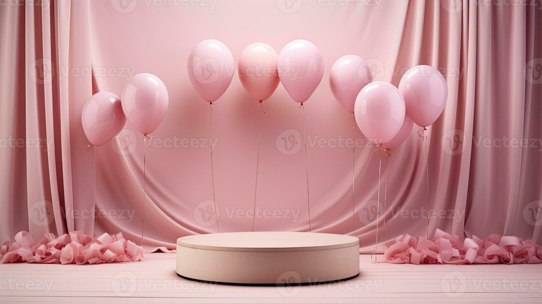 AI generated Product podium mockup with pink balloon AI Generative photo