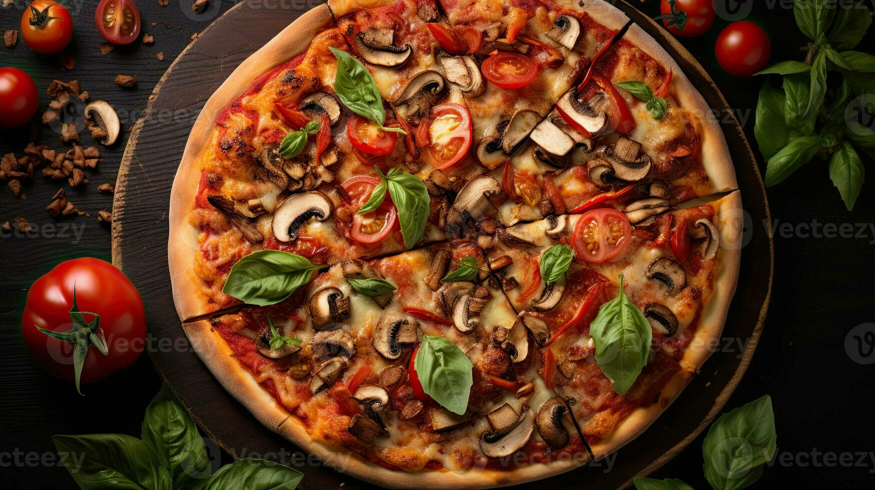 AI generated Fresh of the grill pizza with basil leaf AI Generative photo