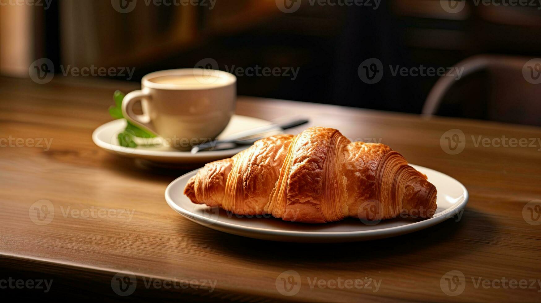AI generated Breakfast croissant with a glass milk AI Generative photo