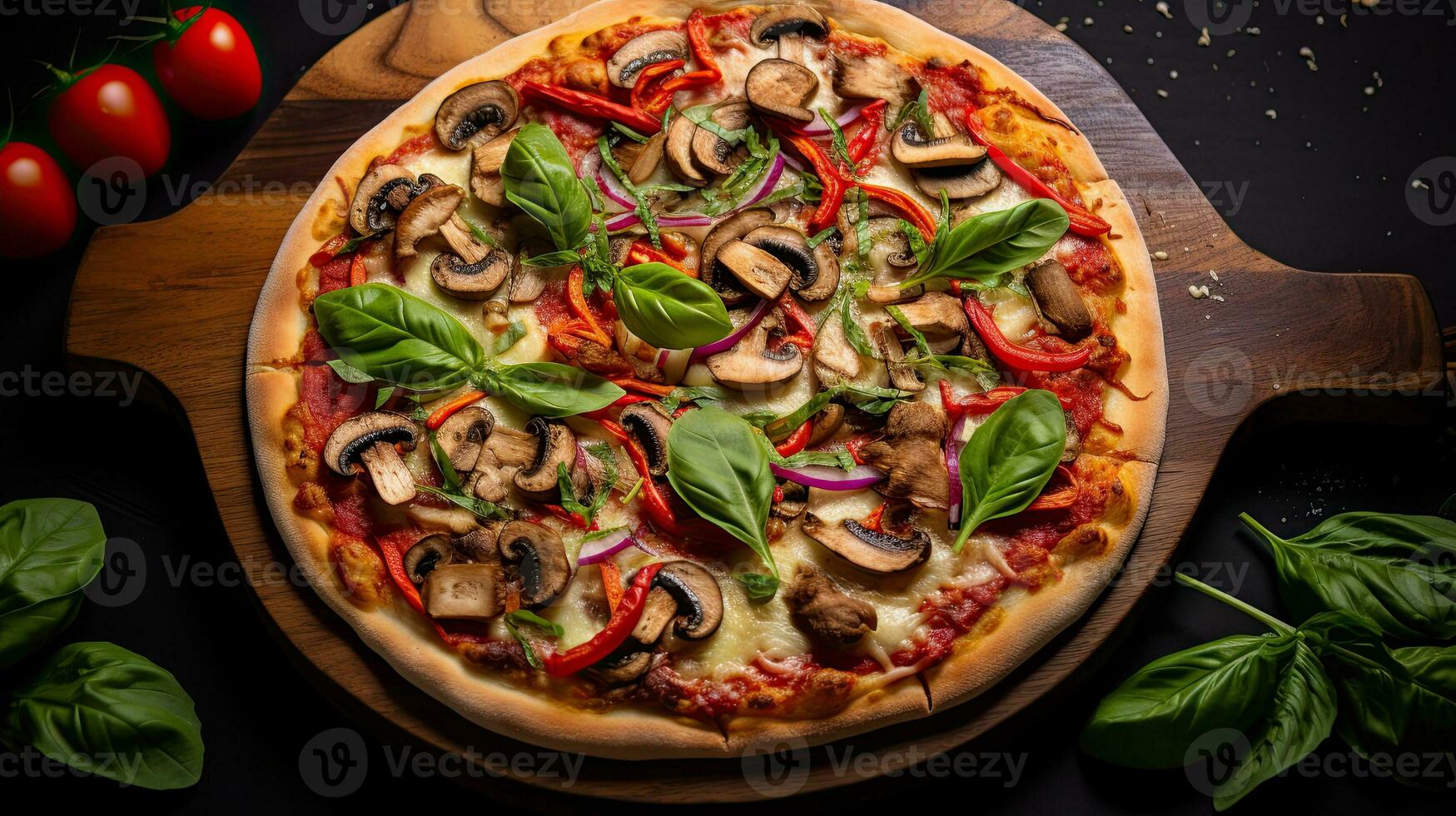 AI generated Fresh of the grill pizza with basil leaf AI Generative photo