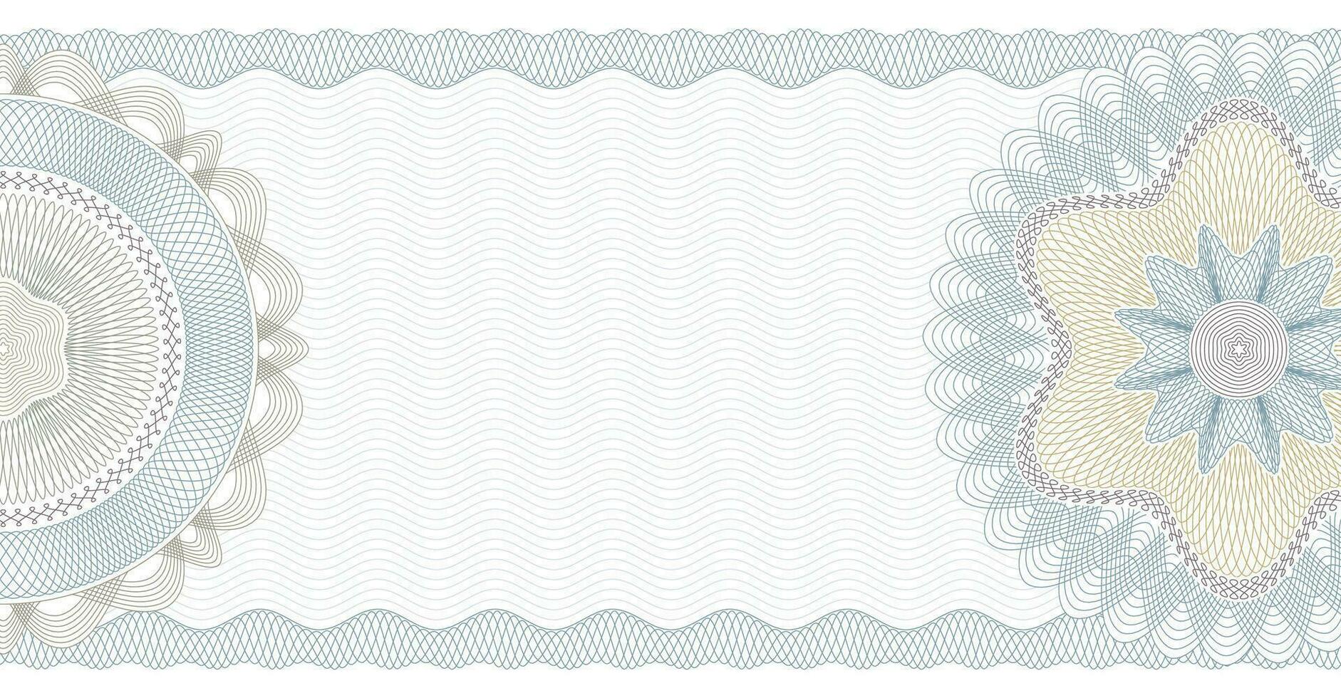 Voucher guilloche. Gift certificate, coupon or cheque template with guilloche border and rosette. Watermark security pattern editable stroke vector paths