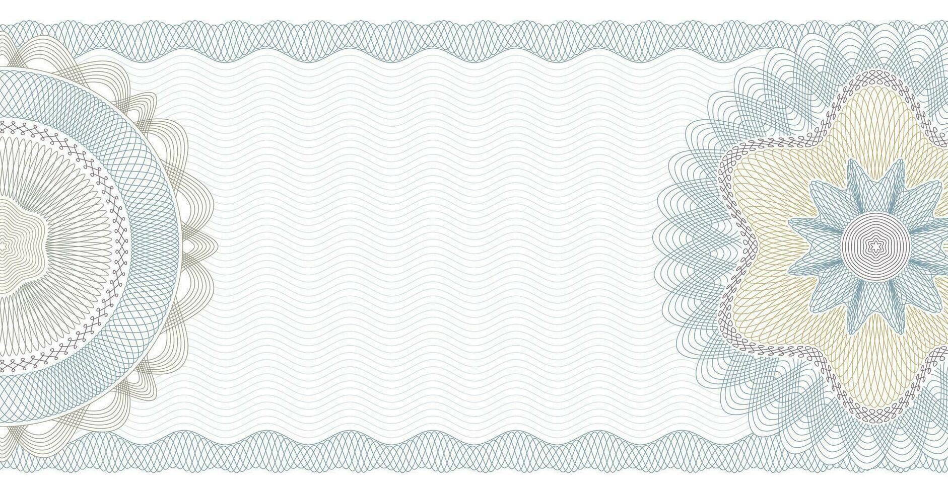 Voucher guilloche. Gift certificate, coupon or cheque template with guilloche border and rosette. Watermark security pattern editable stroke vector paths