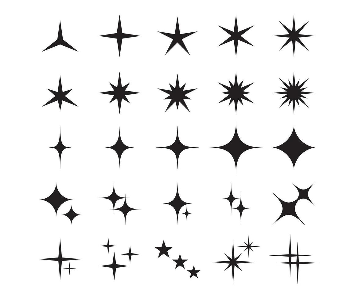 estrella iconos brillar forma, centelleo ligero símbolo. Brillantina brillar elemento, Starburst magia señales. Navidad estrellas Fuegos artificiales vector aislado conjunto