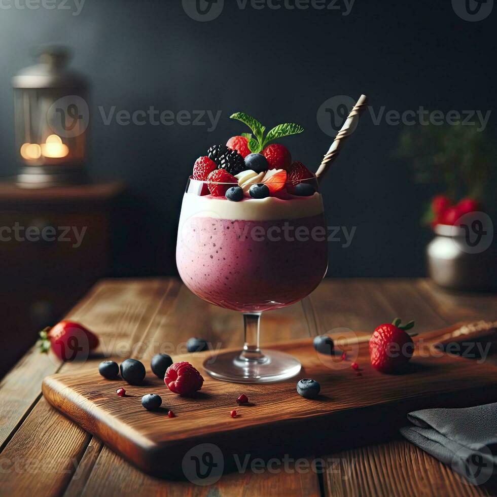 AI generated Delicious berry juice with mint leaves AI Generative photo