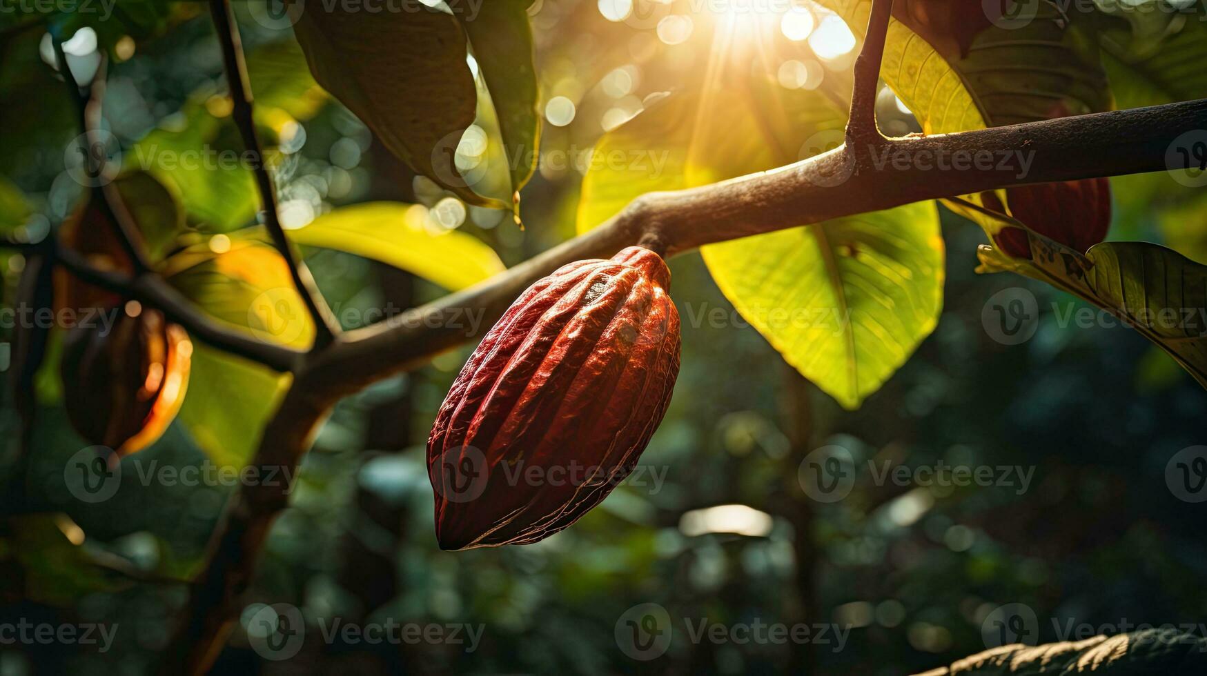 ai generado Fresco cacao Fruta con ligero exposición ai generativo foto