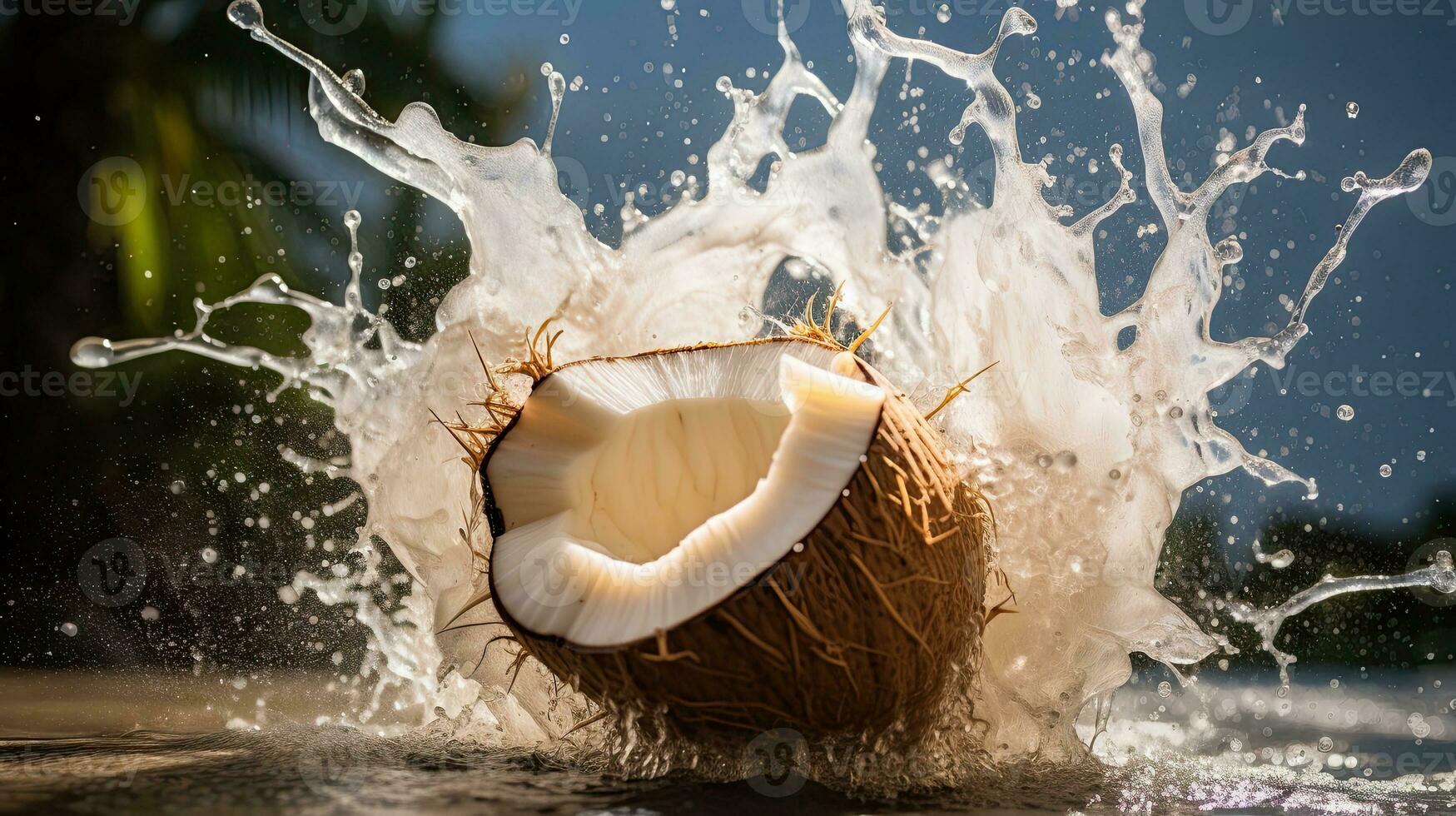 AI generated Portrait coconut with water splash AI Generative photo