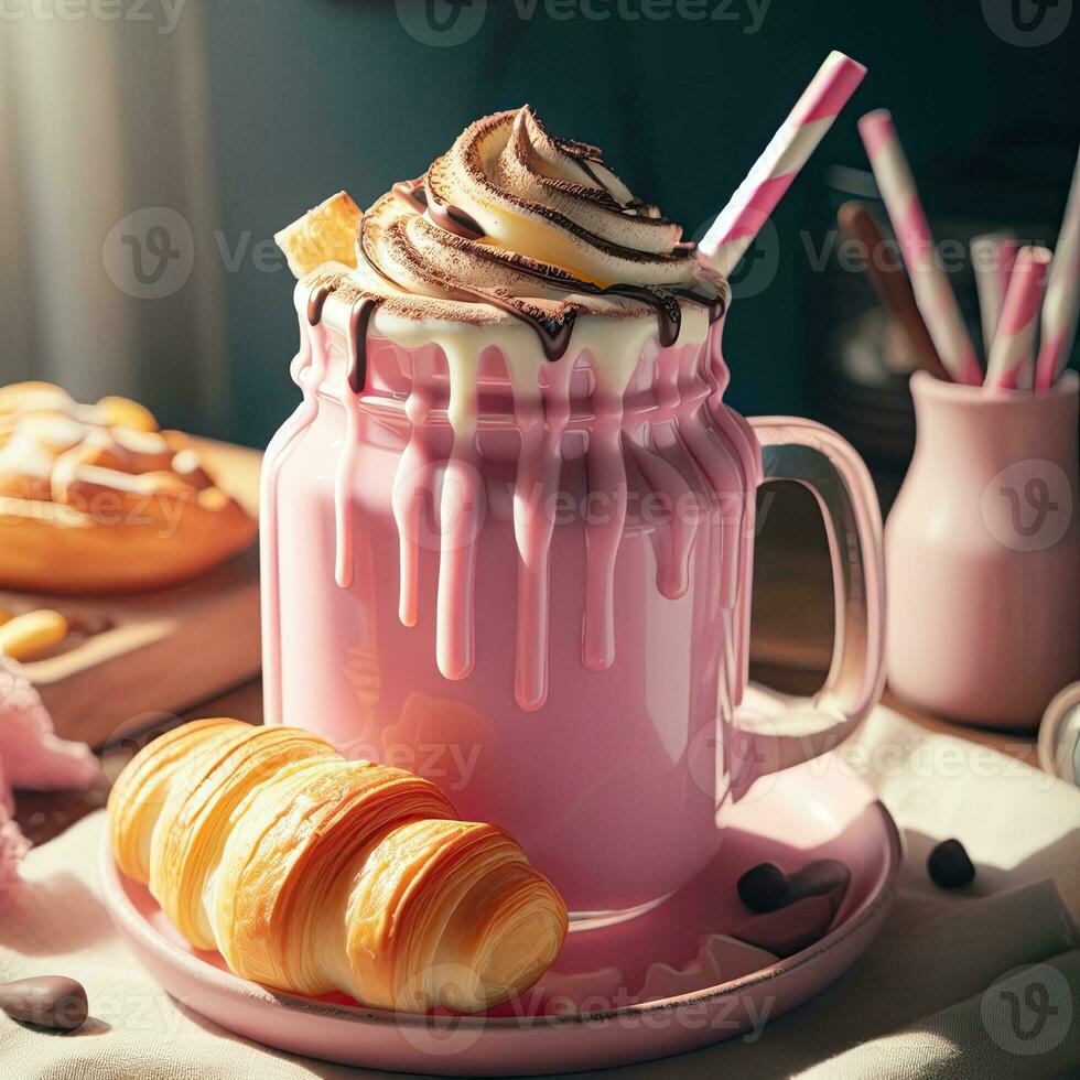 AI generated Smoothie dessert with croissant AI Generative photo