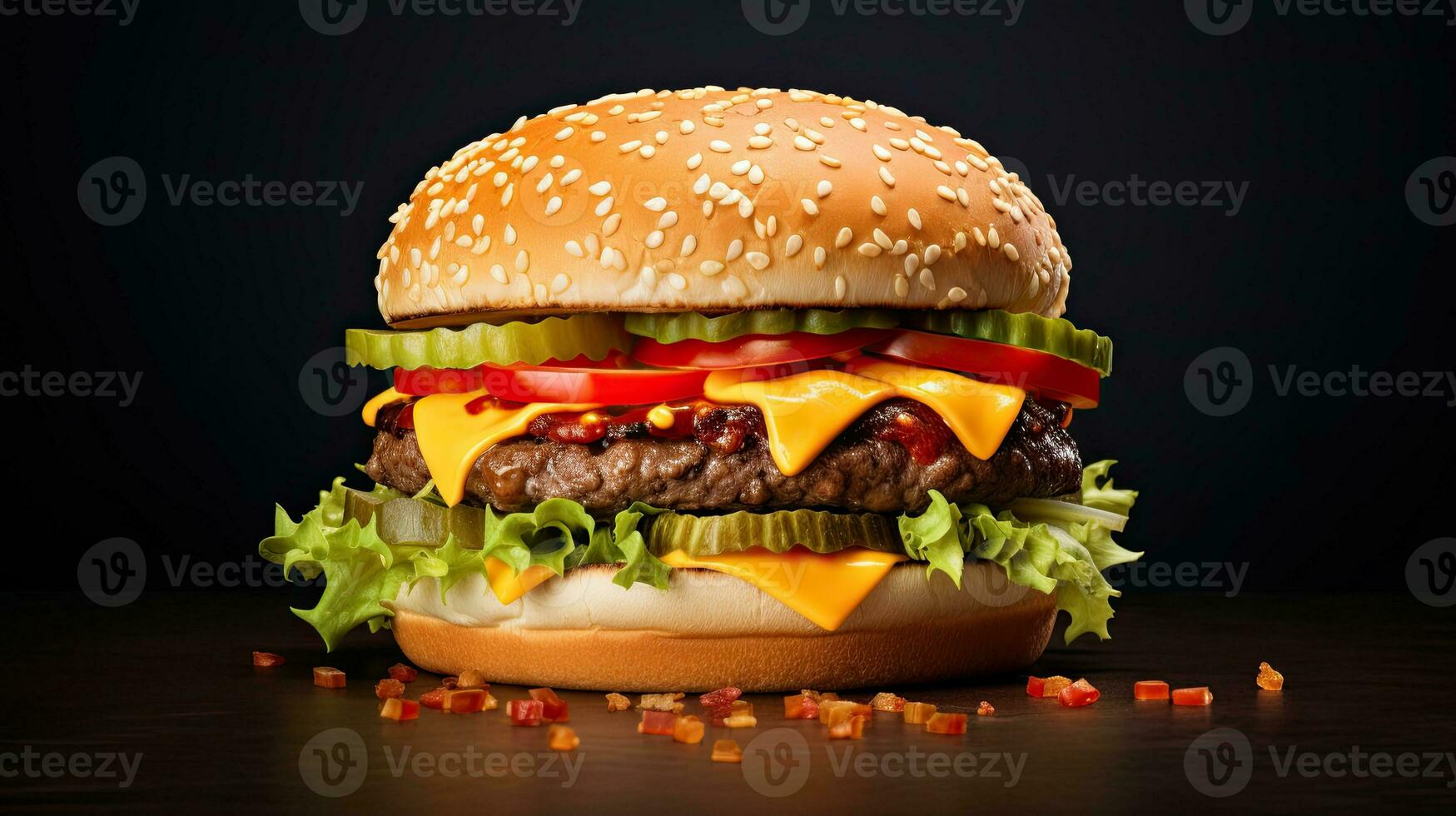 ai generado delicioso y jugoso carne de vaca hamburguesa en el mesa ai generativo foto