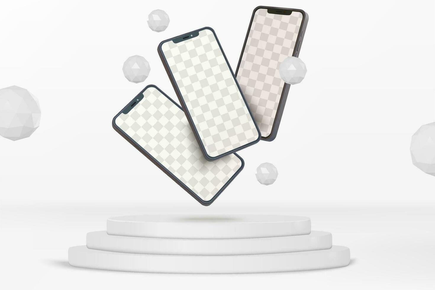 Smartphones with podium display scene with icospheres vector