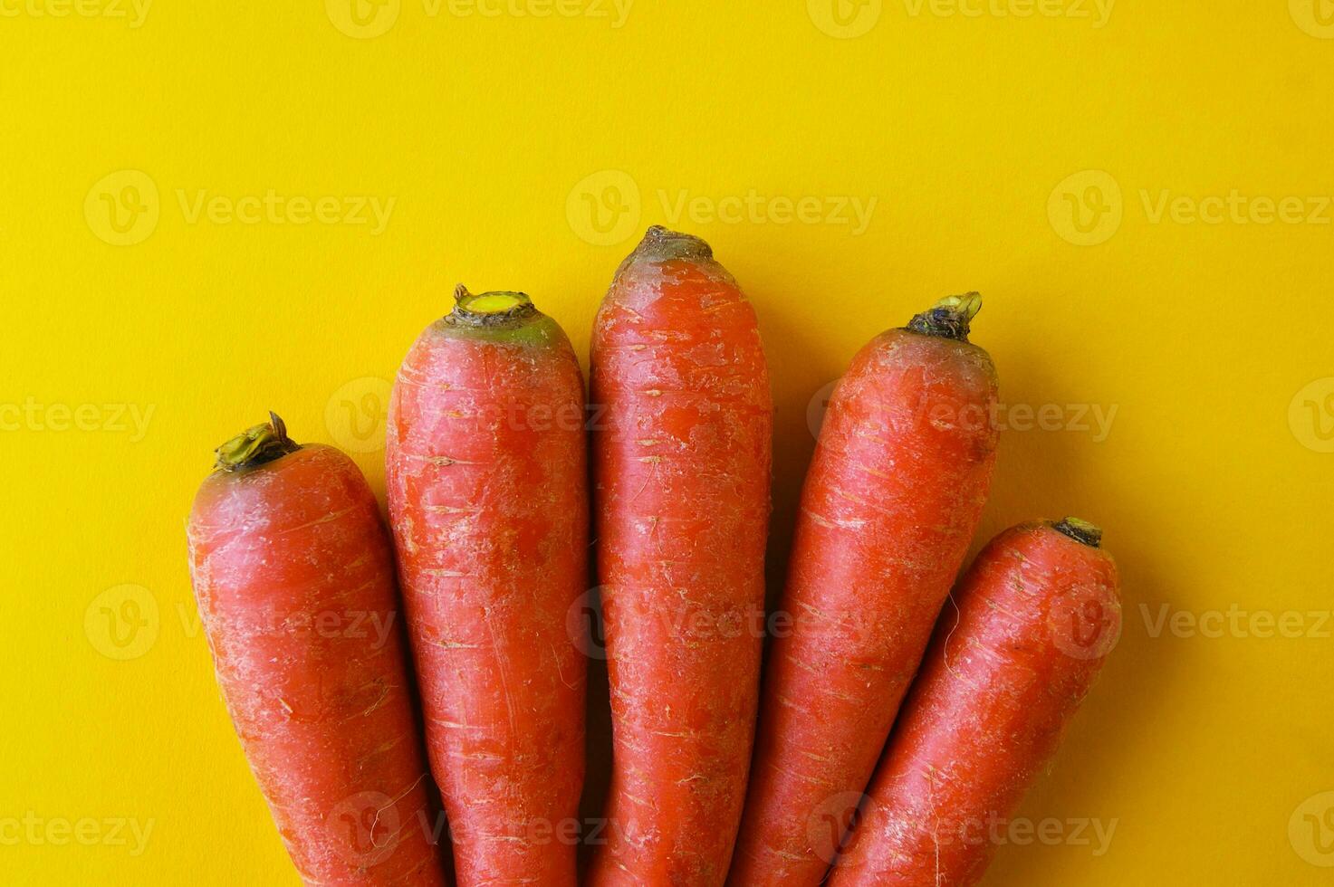 Natural organic carrot lies on yellow background. photo