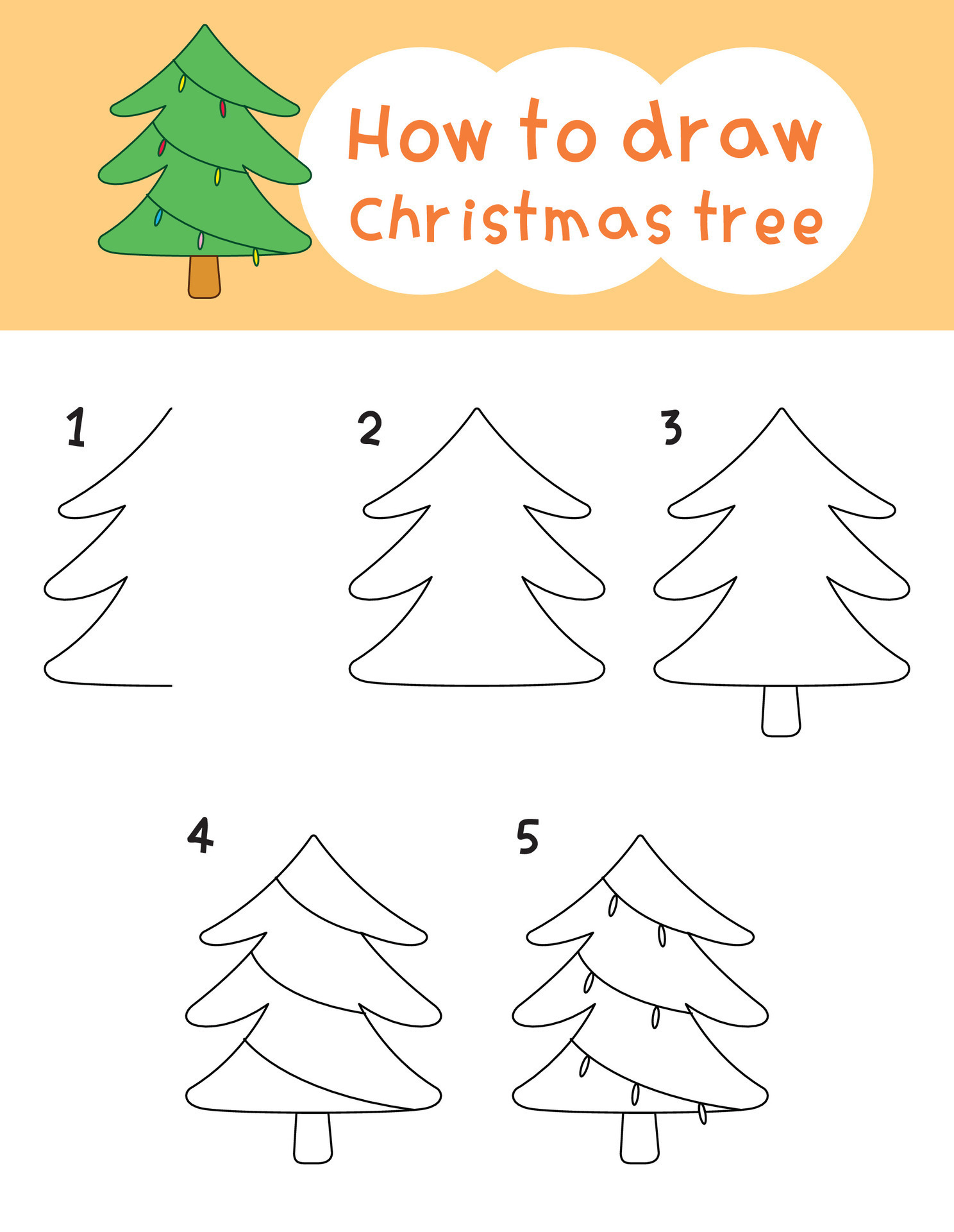 How to draw christmas tree for coloring book and education. Vector