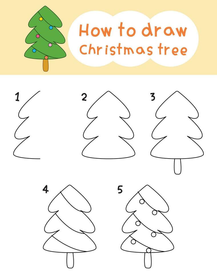 How to draw christmas tree for coloring book and education. Vector illustration