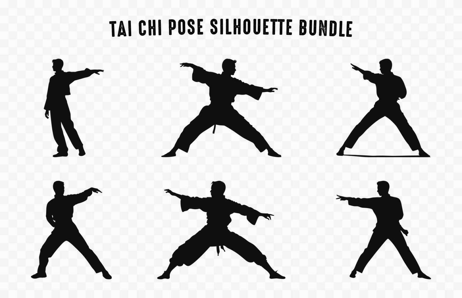 Tai Chi Self Defense Silhouettes Clipart bundle, Tai Chi Pose silhouette vector Set