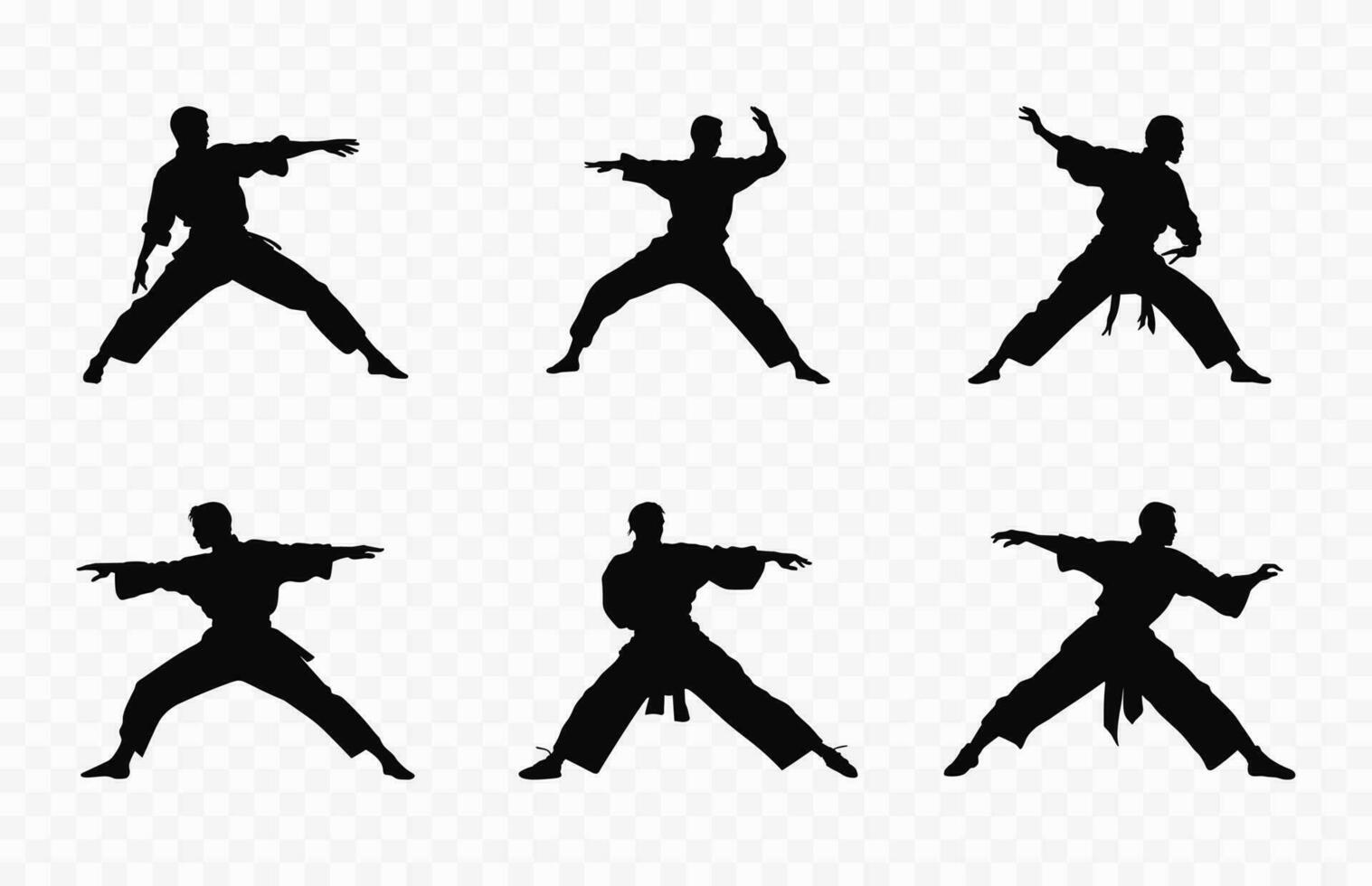 Tai Chi Self Defense Silhouettes Clipart bundle, Tai Chi Pose silhouette vector Set