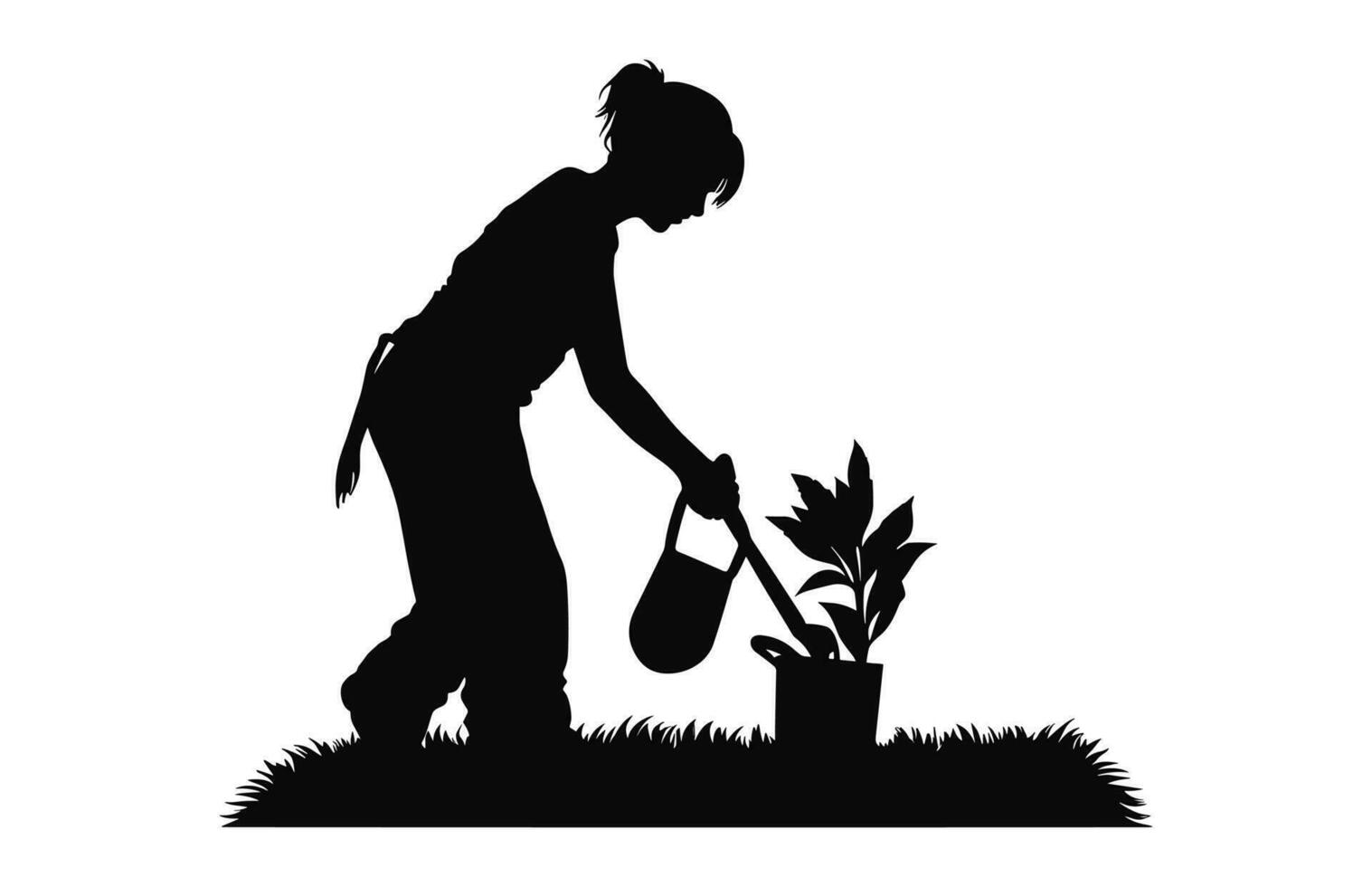 A Gardening Silhouette, A Gardener black vector isolated on a white background