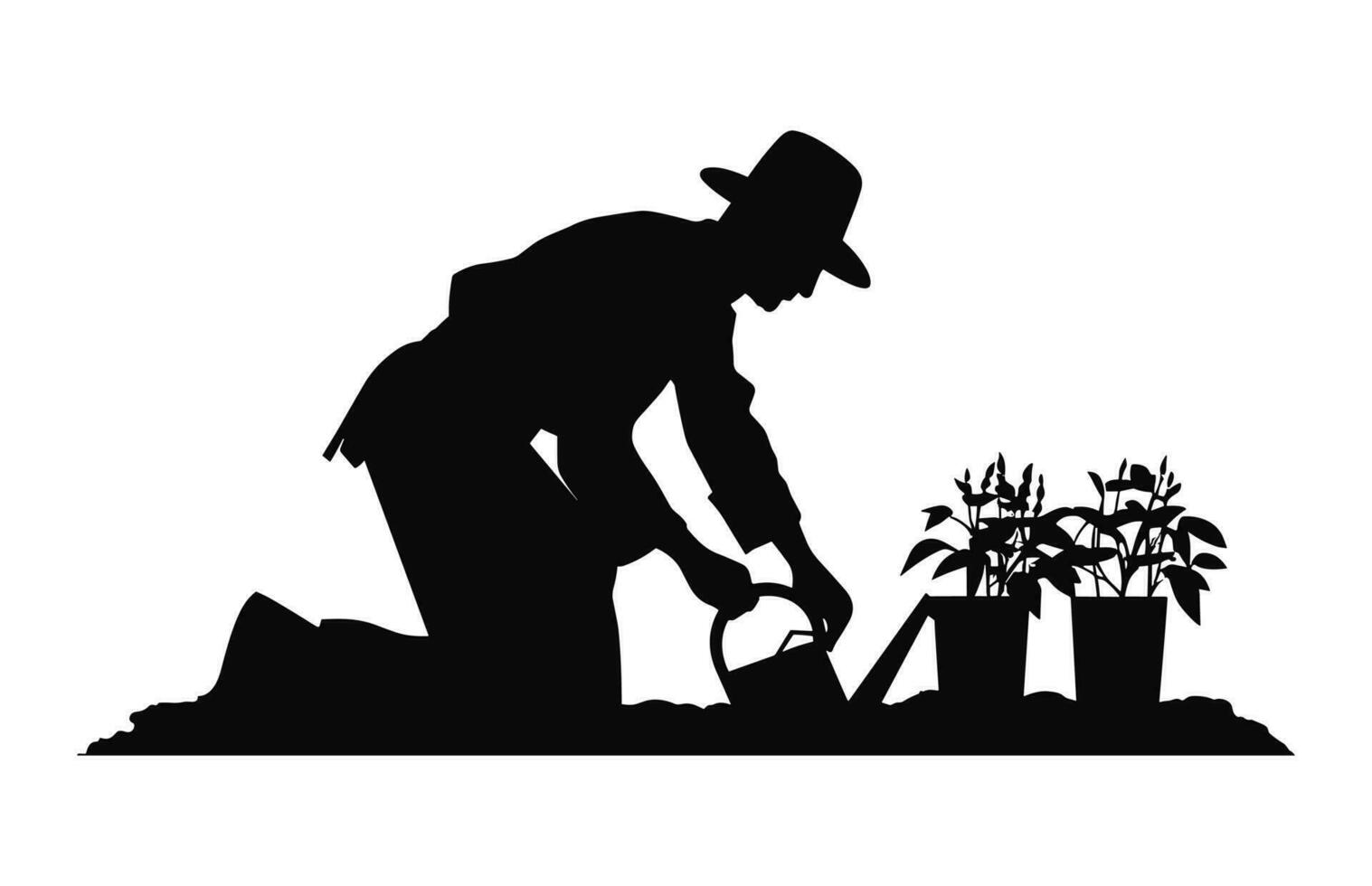 A Gardening Silhouette, A Gardener black vector isolated on a white background