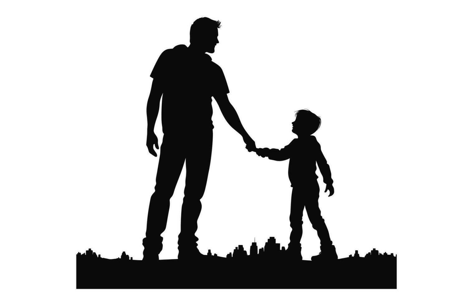 A Silhouette of Dad with son black Vector isolated on a white background