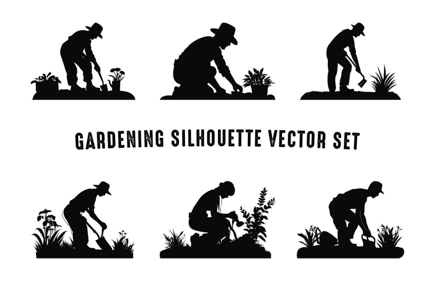 jardinero silueta clipart manojo, jardinería personas siluetas vector conjunto
