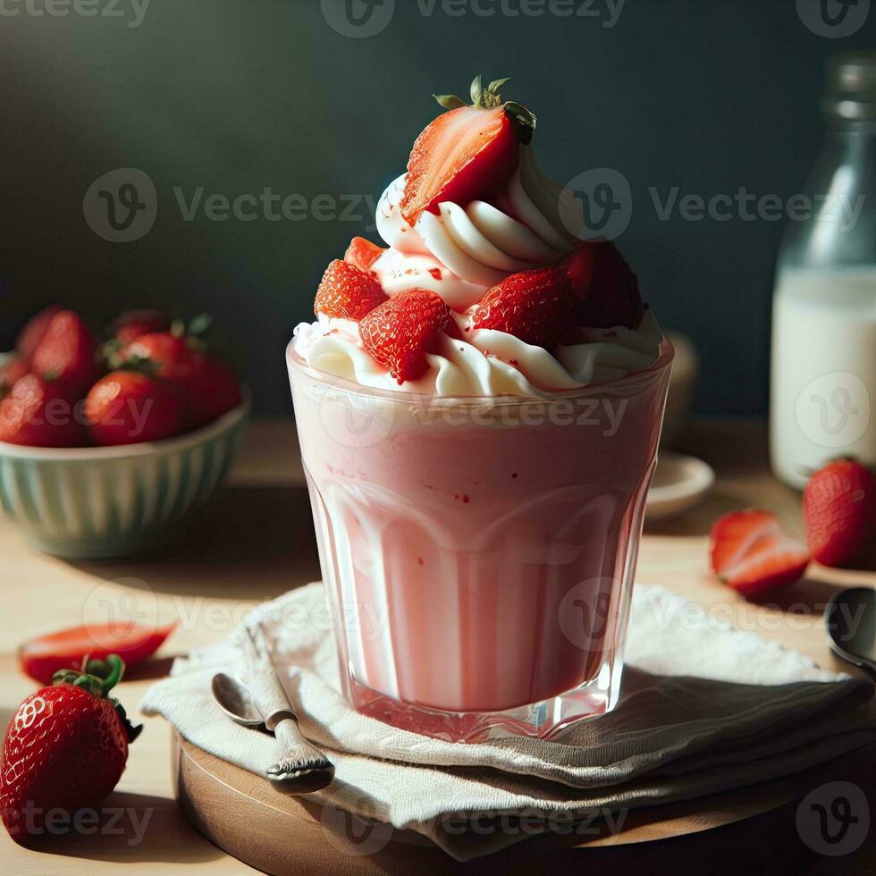 AI generated Smoothie strawberry dessert on the table AI Generative photo