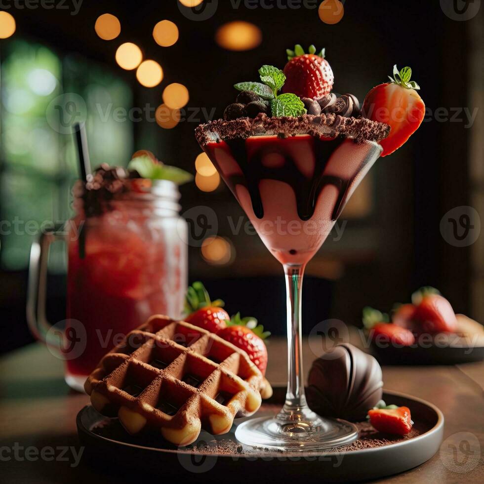 AI generated Strawberry drink with chocolate topping AI Generative photo