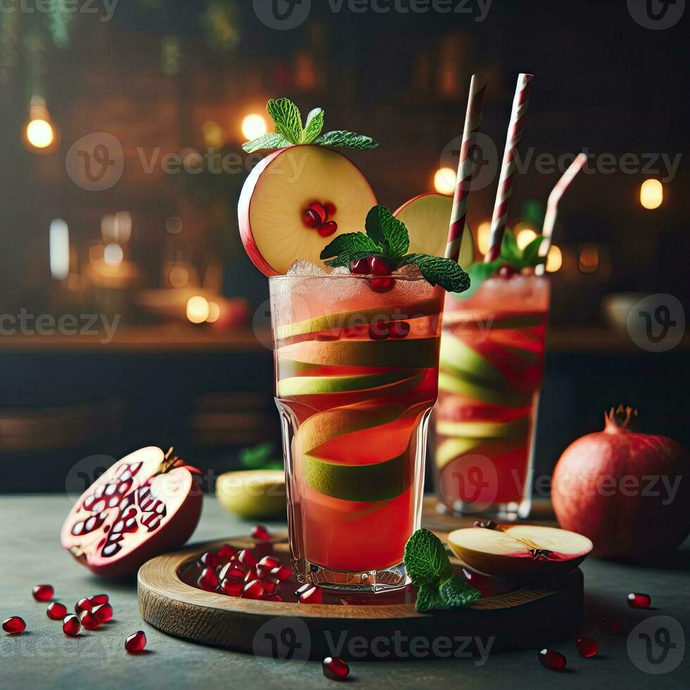 AI generated Pomegranate juice with mint leaves AI Generative photo