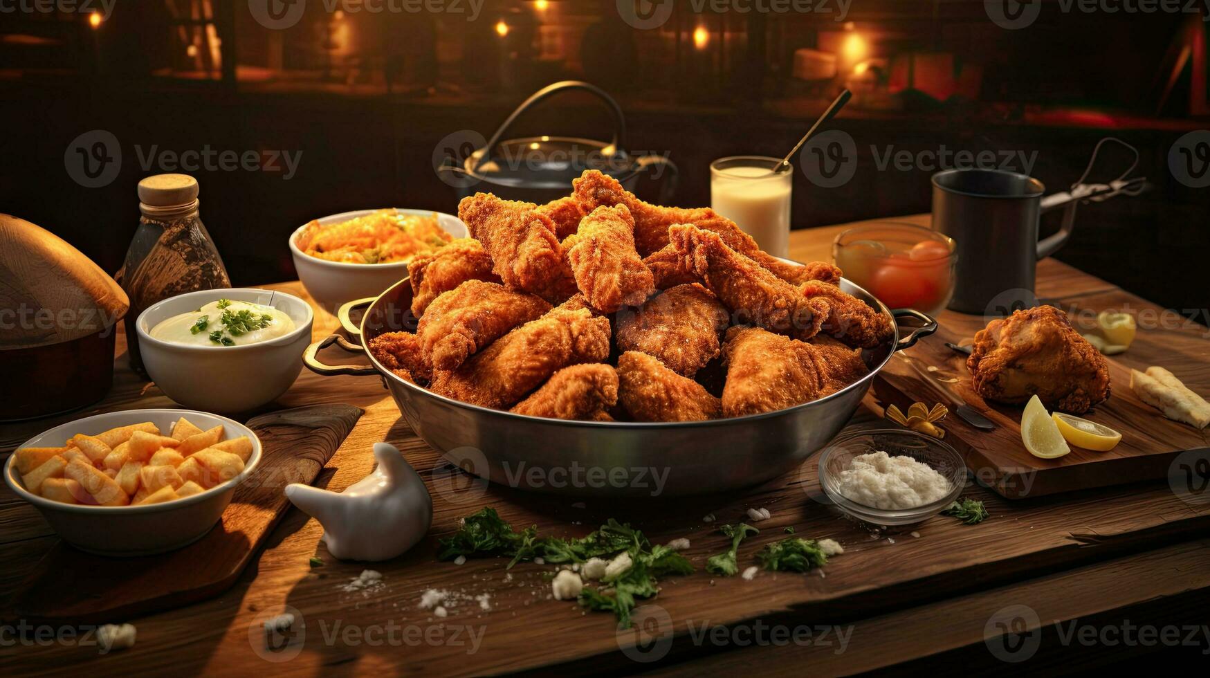 AI generated Hot and Juicy fried chicken served on the table AI Generative photo