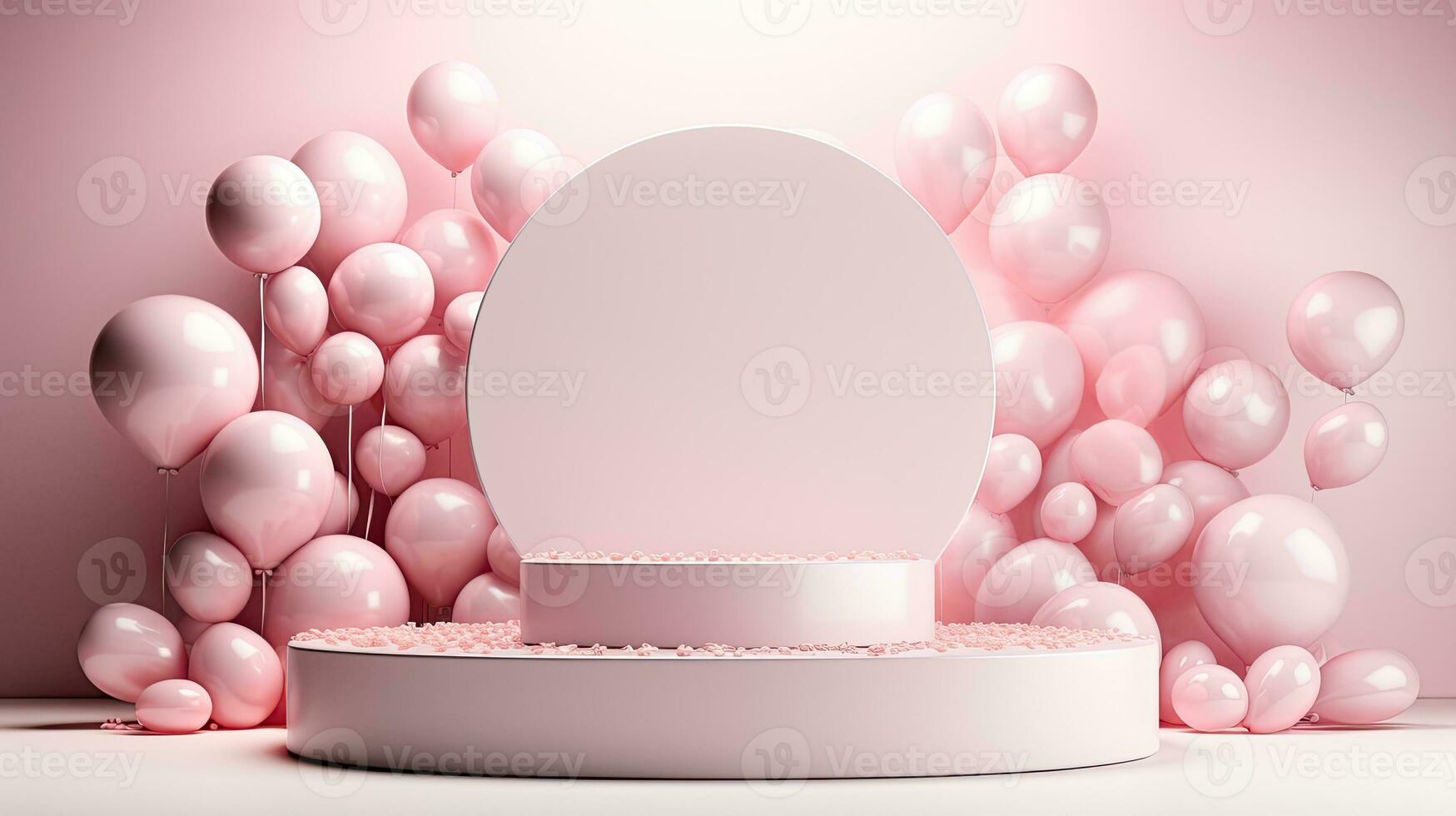 AI generated Luxury pink podium with pink balloon AI Generative photo