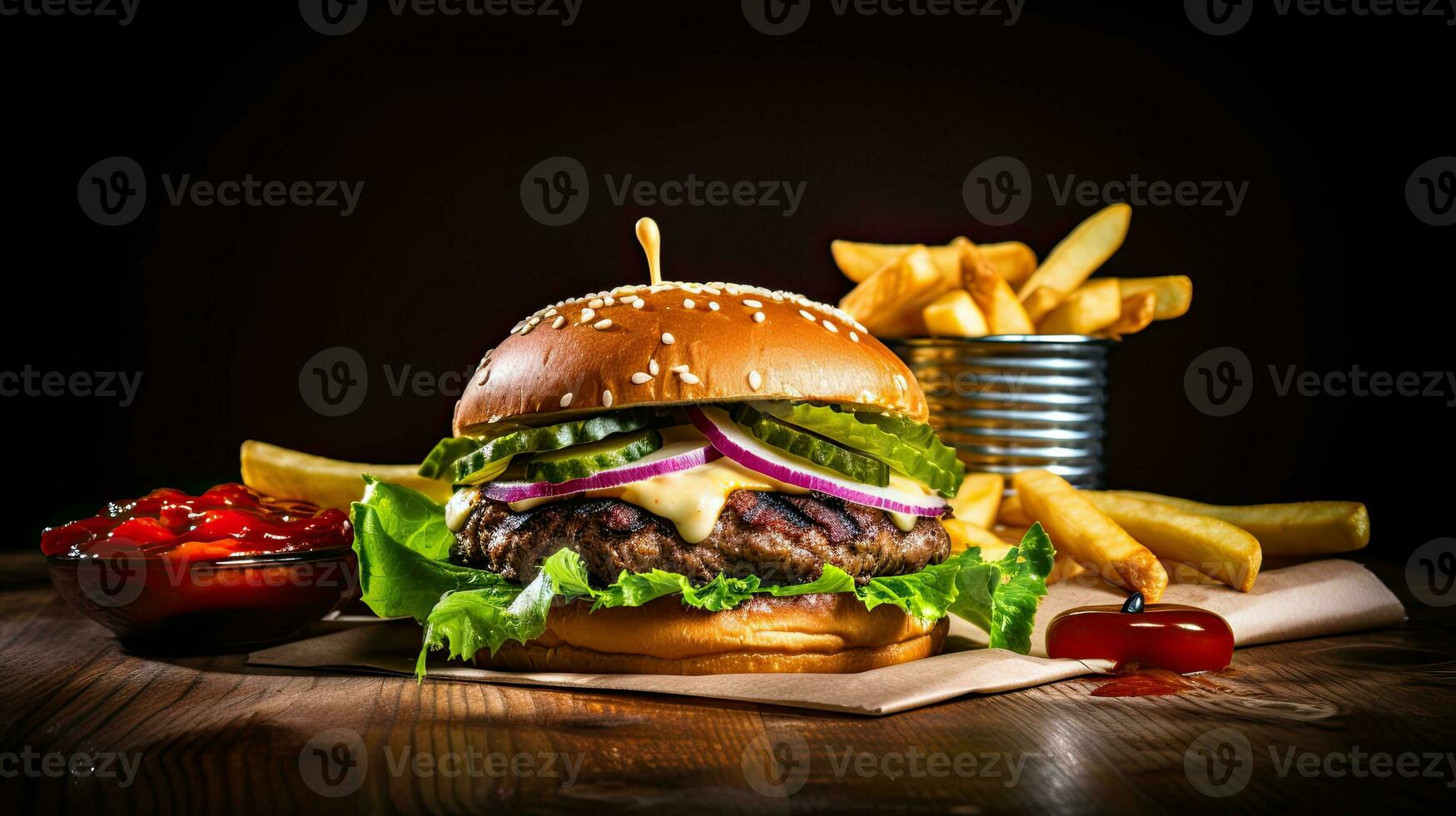 AI generated Delicious and juicy beef burger on the table AI Generative photo