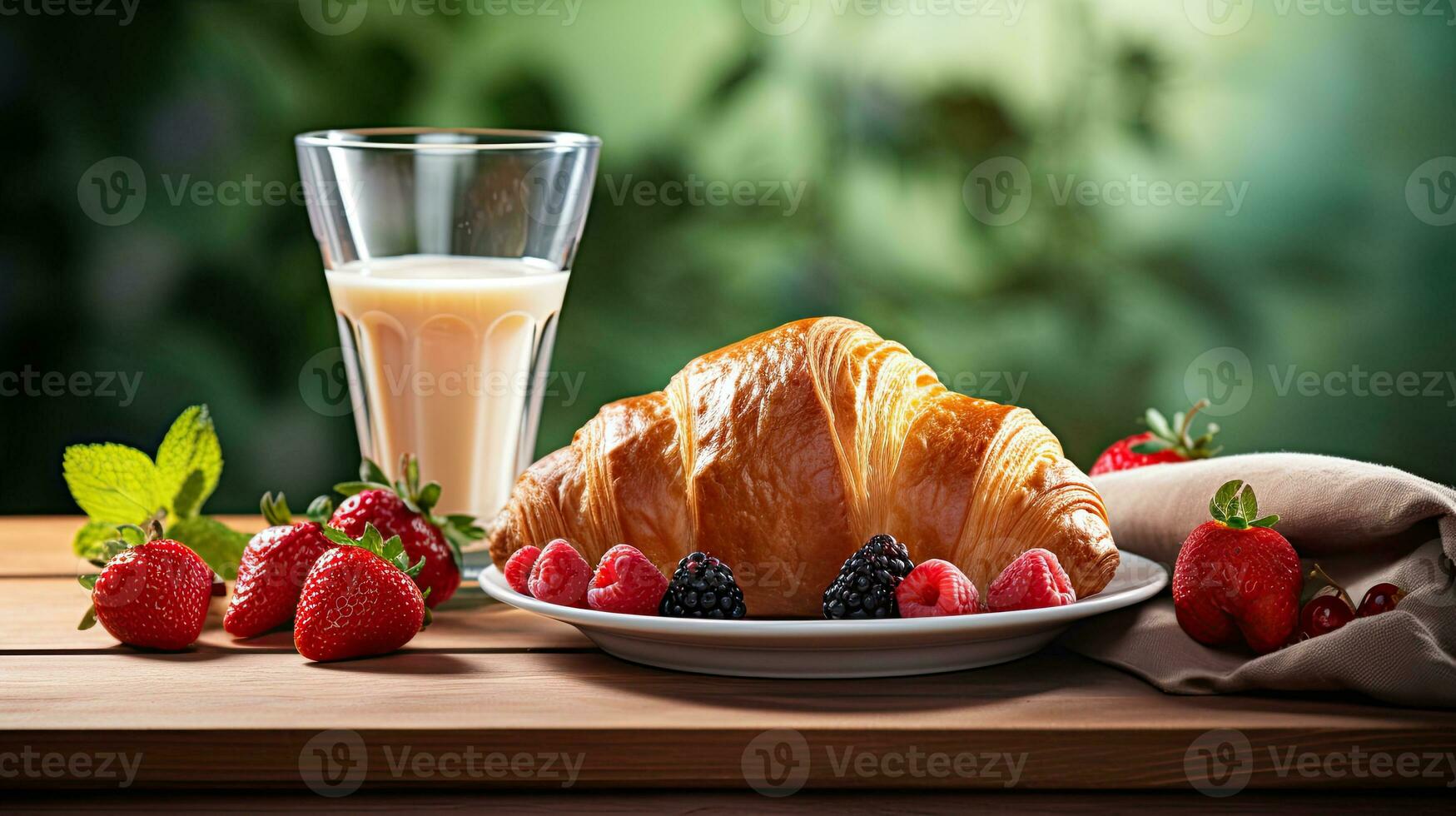 AI generated Breakfast croissant with a cup coffee AI Generative photo