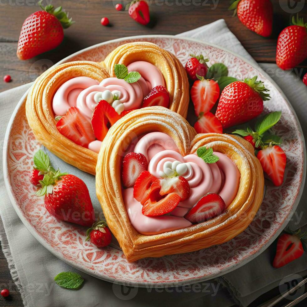 AI generated Creamy strawberry pastry with strawberry AI Generative photo