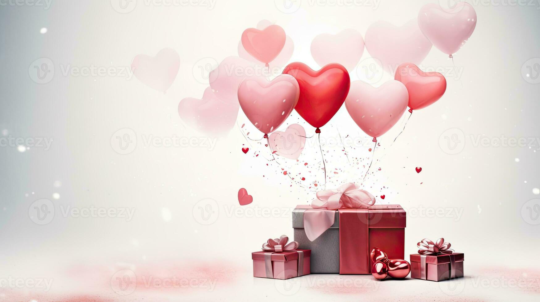 AI generated Portrait gift box with heart balloon AI Generative photo