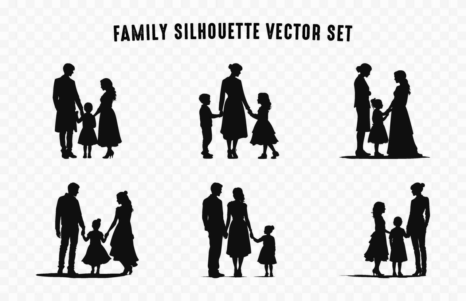 Happy Family Silhouettes clipart Set, Family groups black vector Bundle