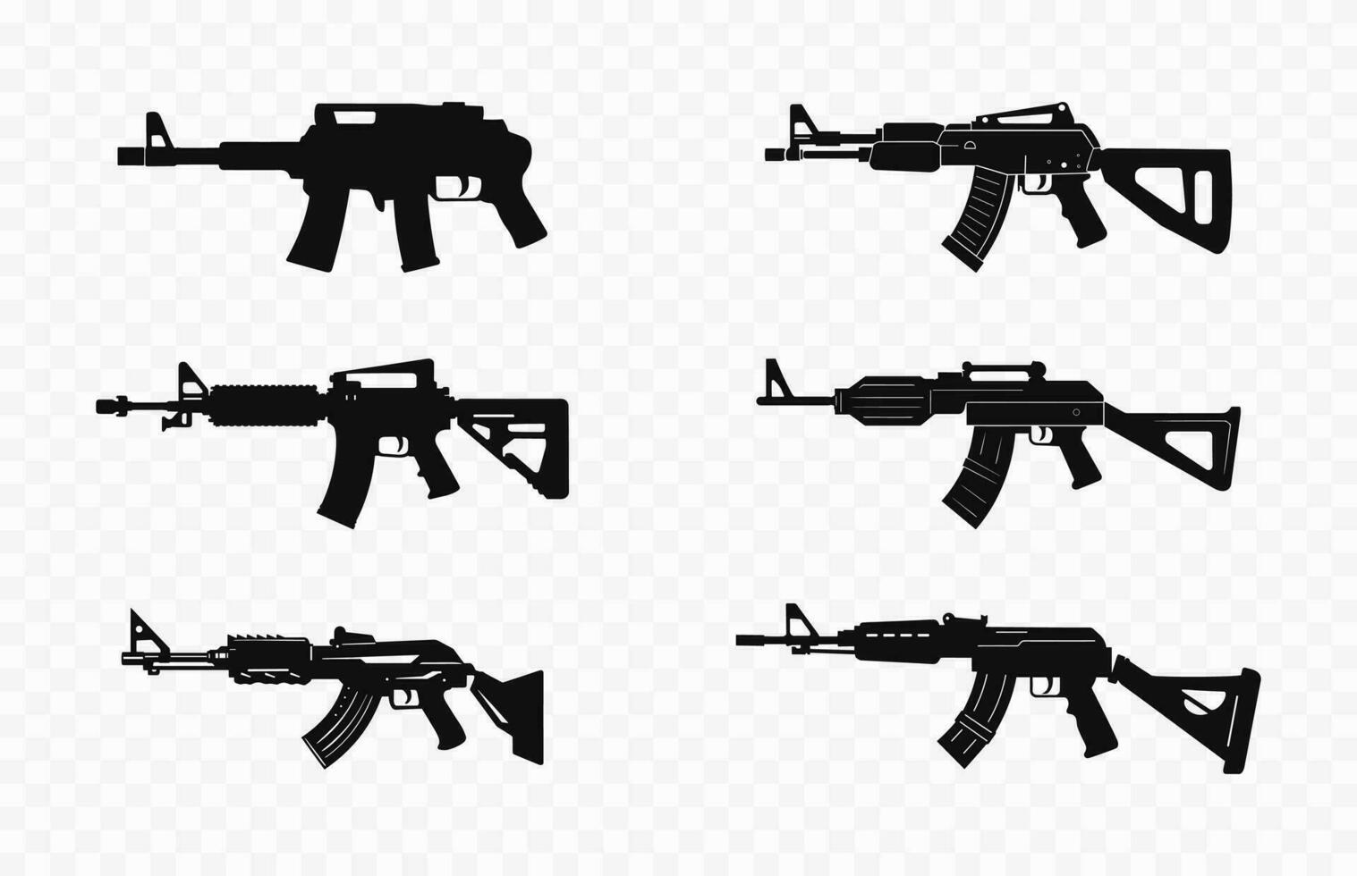 Collection of various firearms Weapons, Machine Gun silhouettes Bundle vector